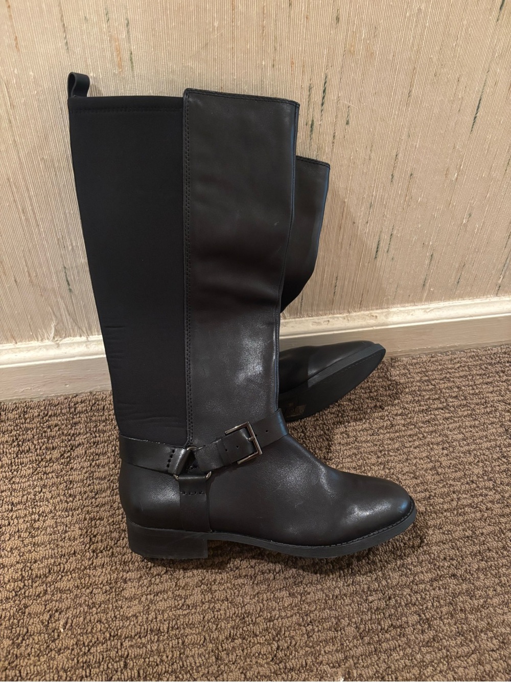 Arturo Chiang Black Knee-High Buckle Riding Boots